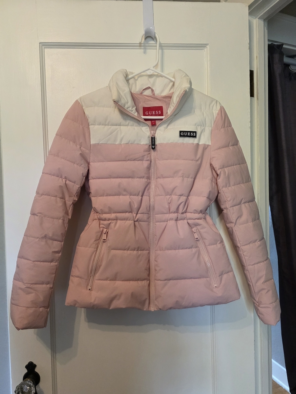 GUESS Apres Ski Puffer Jacket Rose Pink Ivory Small NWT